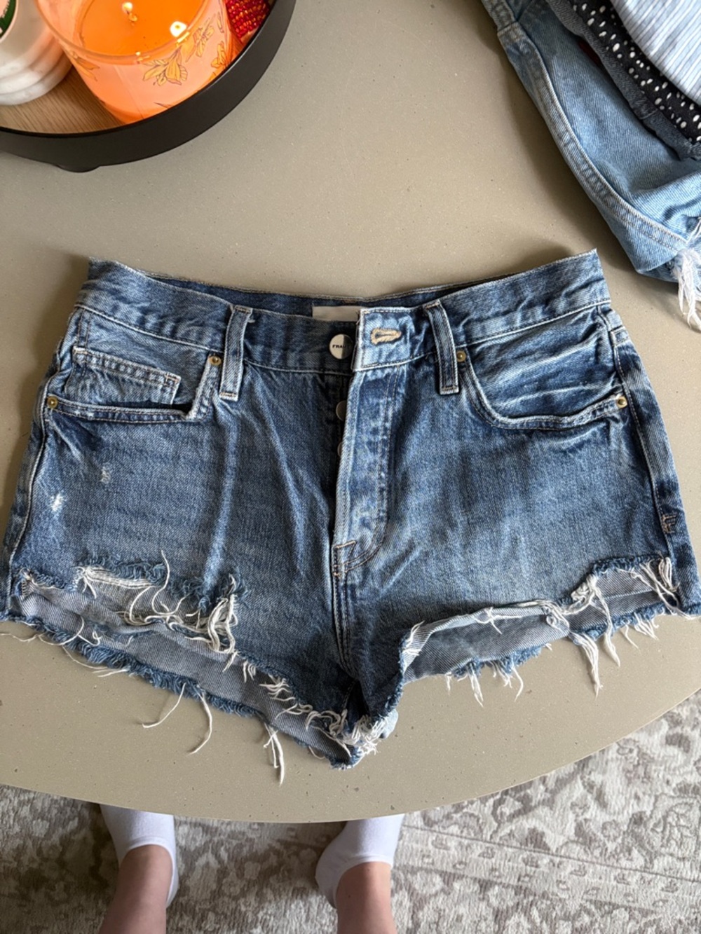 Frame Denim Medium Blue Distressed Cutoff Shorts